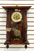 Late 19th century Vienna regulator wall clock in a walnut case,