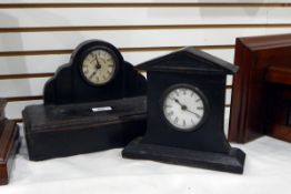 Colonial Clock Company ebonised desk clock raised on a pencil box case together with another