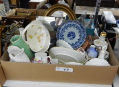 Various ceramics, metalware, wooden items, glassware,