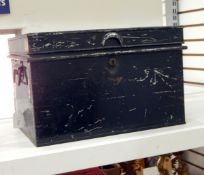 Black painted tin deed box