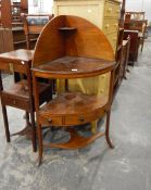 George III mahogany corner washstand of quadrant form,