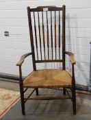 Arts and Crafts style rush-seated armchair