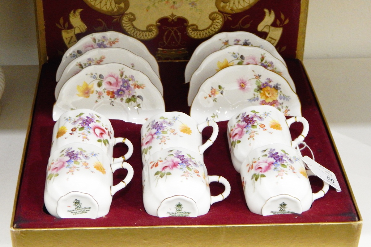 Royal Crown Derby coffee set, floral pattern,