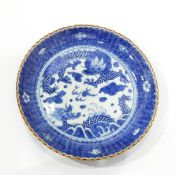 Set of six Japanese porcelain plates, each decorated with dragons and cloud scrolls,