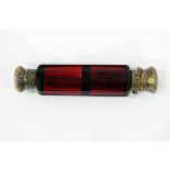 Victorian ruby cut glass and double-ended scent/salts bottle with engraved mounts