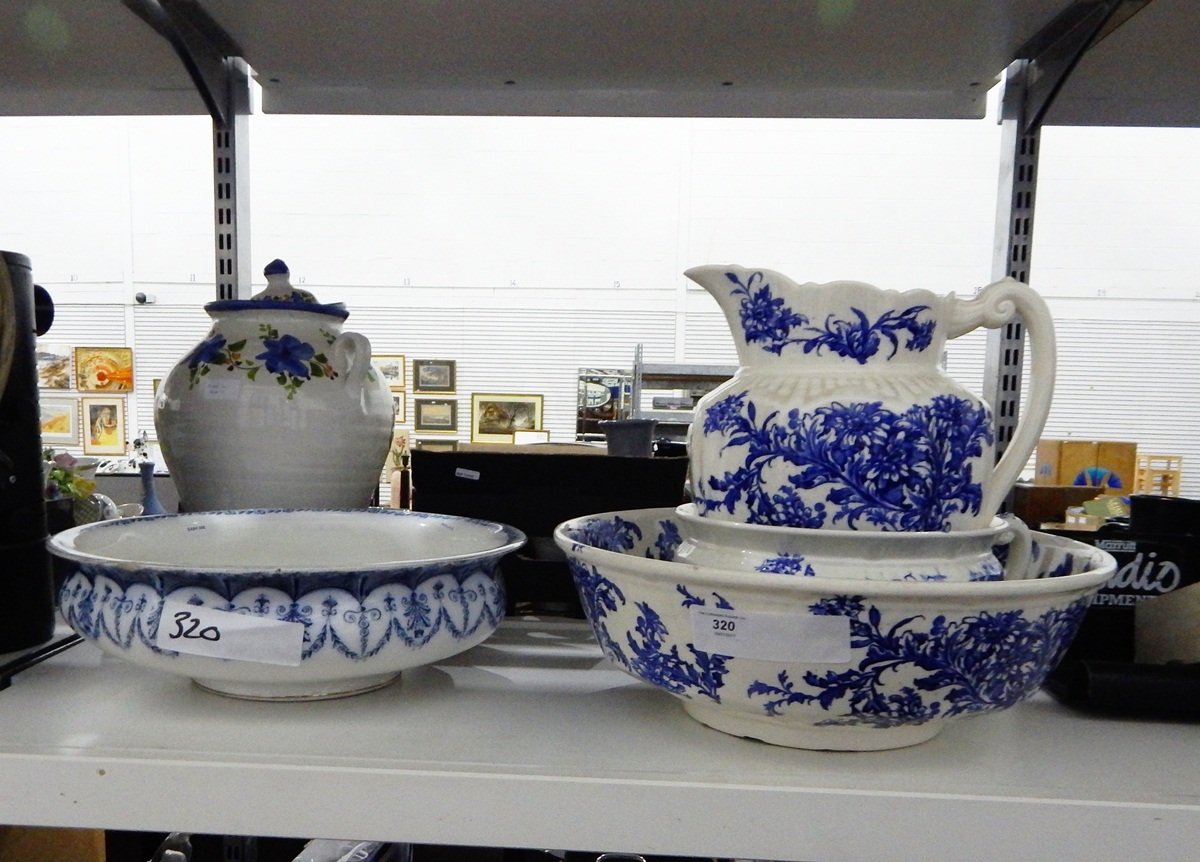 Booths 'Medallion' pattern basin and a Grange K&G ewer, basin and chamber pot,