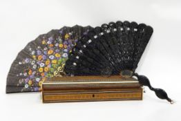 Pair of tortoiseshell lorgnettes, fans,