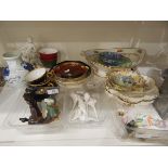 Quantity of decorative ceramics to include figures, serving dishes and bowls etc.