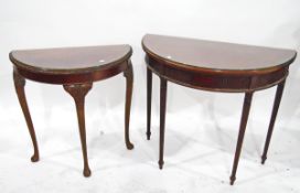 Georgian style mahogany demi-lune side table, with fluted frieze on turned tapering reeded legs,