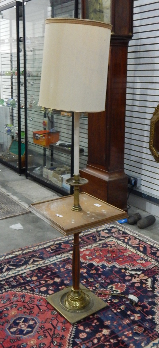 Lamp table with square brass base and fluted pedestal