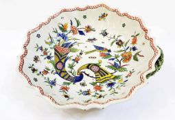 Antique Rouen faience dish with typical painted decoration