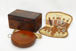 Quantity of collectables to include an old machete, parquetry sewing box, binoculars, manicure set,