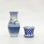 Copenhagen porcelain baluster shaped vase and dish,