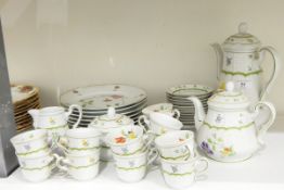 Heinrich German porcelain part tea/coffee set, with coffee pot and teapot, cups and saucers,