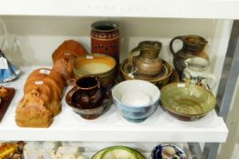 Pair of terracotta wall pockets, together with various Studio pottery bowls, jugs etc.