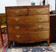 Georgian mahogany bowfront chest of two short and three long graduated drawers,