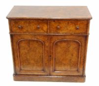 Victorian Heals dwarf burr walnut veneered cabinet fitted two drawers over two panel drawers and on