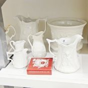 Small collection of Parianware to include large jug, jardiniere pot,