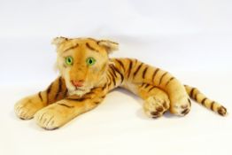 Large Steiff plush tiger with very green eyes