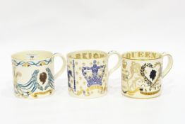 Three Wedgwood commemorative mugs designed by Richard Guyatt, Queen Silver Jubilee 1977,