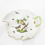 Herend porcelain dish decorated with birds and insects together with two further Continental