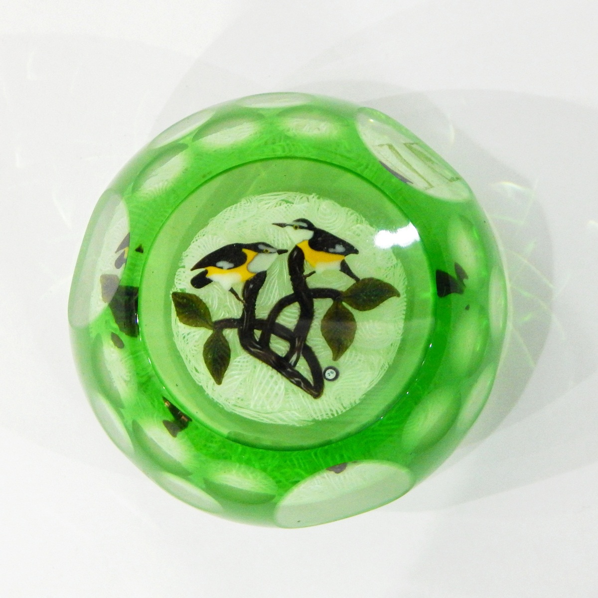 Green and white cased glass double-faceted paperweight with viewing windows, - Image 2 of 3