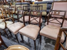 Set of four regency style mahogany framed dining chairs on turned supports (4)