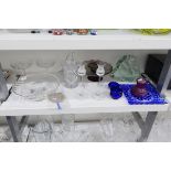Quantity of glassware to include clear glass comport, pair of cut glass tazzas,