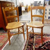 Pair of Victorian beech cane seated Oxford-style bedroom chairs