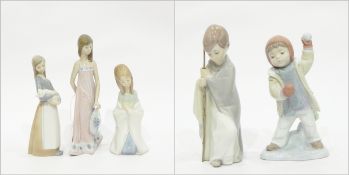 Collection of Lladro figures of girls holding pet animals (5)