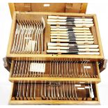 Silver plated canteen of flatware in fitted oak case