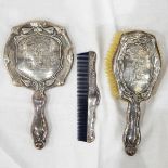 Edwardian Art Nouveau silver-mounted dressing table set of three pieces viz:- hand mirror,