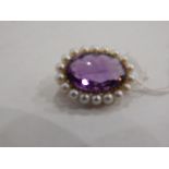 Gold, amethyst and cultured pearl brooch,