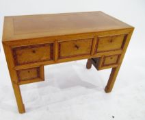 Continental walnut lowboy, with three frieze drawers with two short drawers either side of kneehole,