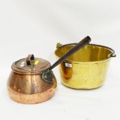 Brass jam pan and a copper pan with iron handle (2)