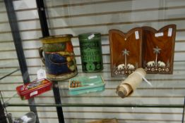 Early 20th century Huntley & Palmers Toby jug 'Biscuit Tin', Thompsons Dandelion coffee tin,