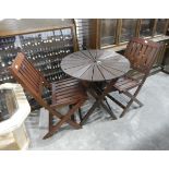 Sunray folding garden table and two matching folding chairs (3)
