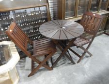 Sunray folding garden table and two matching folding chairs (3)