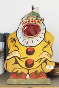 Vintage painted wooden clown ball catcher and Clydesdale vintage tennis racket