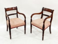Pair of Regency-style mahogany elbow chairs with carved rope horizontal splats