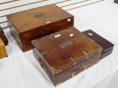 Victorian hardwood writing box with brass banding and corners,