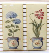 Pair of botanical tapestry panels depicting tulips and hydrangea,