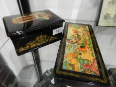 20th century Russian rectangular lacquered box, School of Fedoskino, entitled 'Bread and Salt',