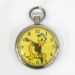 Silver-cased gentleman's large open-faced pocket watch with enamel dial,
