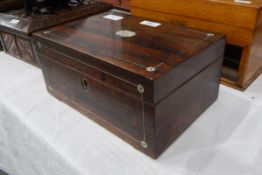 Victorian rosewood and mother-of-pearl inlaid jewellery box with fitted tray,