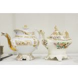 Victorian porcelain teapot, with foliate giltwork decoration,