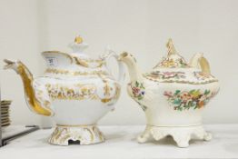 Victorian porcelain teapot, with foliate giltwork decoration,