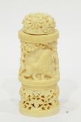 Late 19th/early 20th century carved ivory hollow vessel/jar lacking base and cover of cylindrical