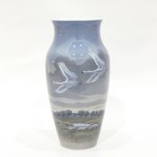 Royal Copenhagen porcelain ovoid shaped vase, flying swan pattern,