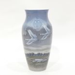 Royal Copenhagen porcelain ovoid shaped vase, flying swan pattern,